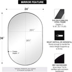 ANDY STAR Black Mirror Vanity, 24x36’’ Oval Mirrors for Bathroom, Black Oval Mirror, Pill Shaped Mirror, Vanity Mirrors Stainless Steel Metal Frame Wall-Mounted Ideal for Bathroom