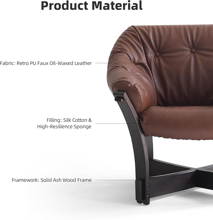 Mid-Century Modern Leather Lounge Chair, Solid Wood Frame, Comfortable upholstered Sofa Armchair