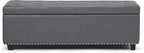 SIMPLIHOME Hamilton 48 inch Wide Transitional Rectangle Storage Ottoman in Stone Grey Vegan Faux Leather, Assembled, For the Living Room, Entryway and Family Room