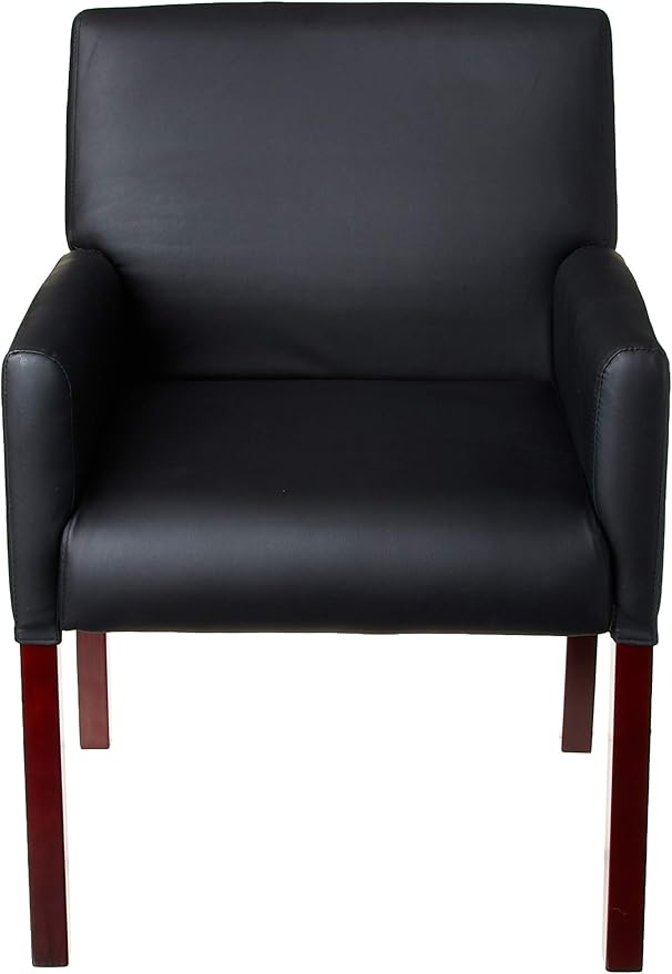 Boss Office Products Reception Box Arm Chair with Mahogany Finish in Black (B629M)