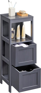 VASAGLE Storage Cabinet, Storage Organizer Rack Stand for Bathroom, Living Room, Bedroom, Multifunctional Corner Unit, 2 Drawers, 35 Inches in Height, Slate Gray BBC042G01