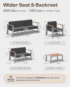 Outdoor Patio Furniture Set, 7 Seats Outdoor Patio Conversation Sets with Ergonomic Seat and Wide Washable Thick Cushions, Modern Patio Sectional Furniture for Balcony, Porch (Teak-Charocal)