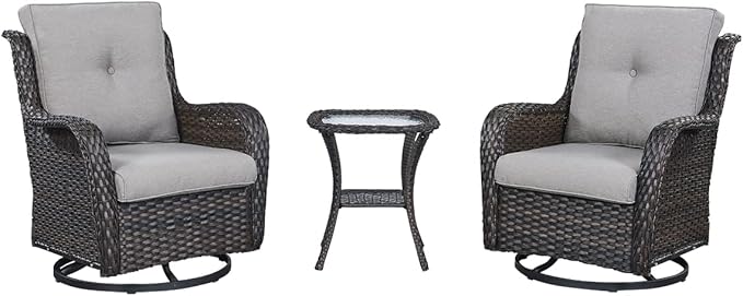 HUMMUH Patio Furniture 7 Pieces Outdoor Furniture Set PE Wicker Patio Couch with Swivel Glider Chairs,Patio Ottomans,Side Table