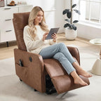 PELUMY Manual Lift Recliner Chair with Massage and Heat for Elderly, Single Motor Electric Lift Chair, Heavy Duty Recliner with USB Charging & Side Pockets (Breathable Leather, Yellow Brown)