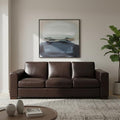 Naomi Home Freya Genuine Leather Sofa - Luxurious Comfort, Goose Feather Cushion Filling, Square Arm Design, Sturdy Block Legs, Elegant Espresso - Ideal for Living Room, Office, or Bedroom