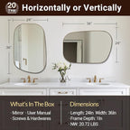 ANDY STAR Gold Bathroom Mirror, 24"x36" Brushed Brass Asymmetrical Wall Mirror in Stainless Steel Metal Frame, Unique Vanity Mirror with Modern Curved Design, Ideal for Bathroom, Bedroom, Entryway