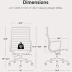 Ribbed Office Chair Top Grain Leather Desk Chair High Back Genuine Leather Swivel Chairs with Aluminum Alloy Arms & Base, with Silent Nylon Wheels, High Adjustable and Tilting Function, Brown