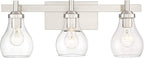 Possini Euro Design Danvers Modern Wall Mount Light Brushed Nickel Silver Hardwired 21" Wide 3-Light Fixture Clear Glass Globe Shade for Bathroom Vanity Mirror House Home Room Decor