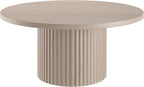 Henn&Hart 32" Fluted Round Wood Pedestal Low-Profile Coffee Table for Living Room, Family Room, Office, or Apartment, Alder White