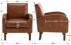 Mid Century Modern Armchair Brown Faux Leather Accent Chair with Arm Comfy Chairs Reading Chair Sofa Chair for Living Room, Rubber Wood Legs