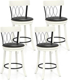 COSTWAY Bar Stools Set of 4, 26” Seat Height Swivel Barstools with Ergonomic Backrest, Soft Cushion & Footrest, Rubber Wood Counter Height Bar Chairs Upholstered Dining Chairs for Kitchen Island