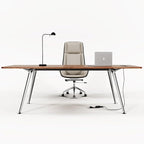 Writing Computer Desk, 60-Inch Large Executive Desk Office Workstation with Chrome-Plated Legs and Built-in Power Outlet, Writing Table Business Furniture, Modern Minimalist Style for Home Office