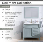 Hanover 36 Set Includes w, Blue Callimont 36'' Vanity Sink Combo for Bathroom, Powder Room | Pre-Assembled 1 Door, 3 Drawers | Accent Mirror| Artificial Stone Countertop Cabinet, 36 inches