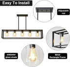 Farmhouse Dining Room Light Fixture Kitchen Island Pendant Lighting Rectangle Black Dining Room Lighting Fixture Modern Pendant Contemporary Chandeliers with Glass Shade Adjustable