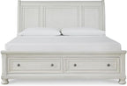 Signature Design by Ashley Robbinsdale Casual King Sleigh Platform Bed with 2 Drawers, Foundation or Box Spring Not Needed, White