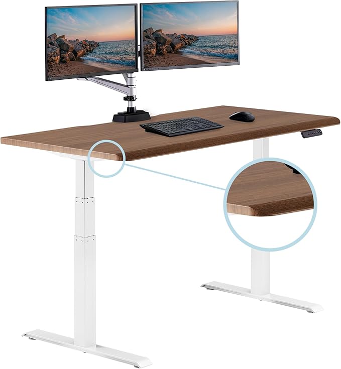 Vari ComfortEdge 60x30 Inch Adjustable Electric Standing Desk – Sit Stand VariDesk with Memory Presets, Sloped Edge, 200 LB Capacity + Tool-Free Assembly (Walnut)