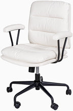 White Leather Desk Chair with Arms,Modern Office Chair with Lumbar Support,Removable Armrests, Height-Adjustable Swivel Medium Computer Chair for Home, Office, Dresser, Bedroom
