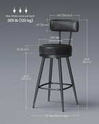 VASAGLE EKHO Collection - Bar Stools Set of 2, Swivel Counter Height Bar Stools with Back, Synthetic Leather with Stitching, Mid-Century Modern, 25.6-Inch Tall Barstools for Kitchen Bar, Ink Black