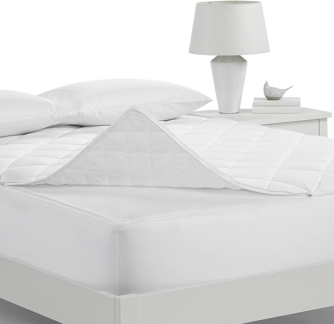 Serta Air Dry Extra Comfort Plus 100% Cotton Fabric Quilted Mattress Pad, Cooling and Breathable Mattress Cover, Moisture Wicking Protection with 18" Deep Pocket, Queen, White