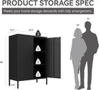 Metal Locker Cabinet, Black Storage Cabinets with 2 Doors and Adjustable Shelves, 3 Tier Modern Storage Freestanding Sideboard for Living Room,School,Office Home Kitchen and Coffee Bar