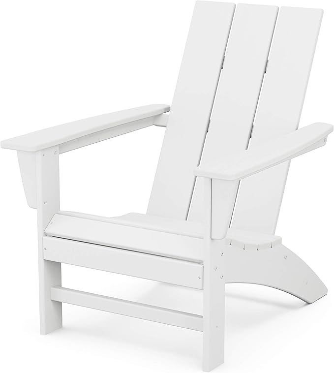 POLYWOOD AD420WH Modern Adirondack Chair, White, Durable High Density Polyethylene Construction, Easy Assembly, Waterproof, Comfortable Contoured Seat