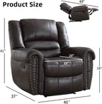 INZOY Leather Recliner Chair, Heavy Duty Manual Reclining Sofa Single Lounge Sofa for Living Room, Home Theater Seating, Dark Grey