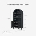 mopio Lauren 65.4" Short Arched Cabinet, 5-Tier Arched Bookcase with Doors and Shelves, Mini Arch Bookshelf with Storage, Wooden Storage Cabinet for Living Room and Kitchen Pantry (Set of 2, Black)
