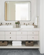 ANDY STAR Wall Mirror Brushed Nickel for Bathroom, 30x36 Rounded Rectangle Mirror with Stainless Steel Silver Metal Frame, Modern Bathroom Vanity Mirror