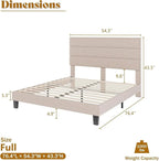 AMERLIFE Full Bed Frame with Linen Upholstered Headboard, Modern Platform Bed with Wooden Slats Support, Noise-Free, No Box Spring Needed, Easy Assembly, Beige