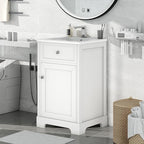22" Bathroom Vanity Cabinet, Modern Freestanding Bathroom White Small Bathroom Storage Cabinet with Sink Combo and Adjustable Shelve for Small Space (20"× 18"×34")