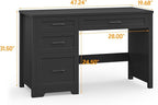 Vabches Farmhouse 47" Executive Desk with File Drawer, Wood Computer Desk with 3 Storage Drawers, Workstation for Home Office, Study, Writing.Black.