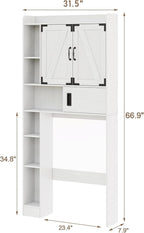 ChooChoo Over The Toilet Storage Cabinet, Farmhouse Bathroom Storage Cabinet with Sliding Door, Over Toilet Storage with Adjustable Shelves, Space-Saving, White