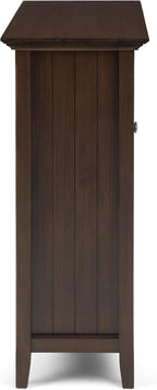 SIMPLIHOME Acadian Storage Cabinet - 39 inch Wide Solid Wood 4-Shelf Display Cabinet in Natural Aged Brown, Transitional Cupboard for Living Room or Dining Room with Glass Doors and Adjustable Shelves