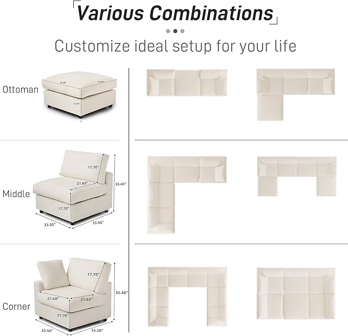WJShome Cloud Couch Modular Sectional Sofa, 134" U Shaped Couch for Livingroom, Oversized Convertible Wide Seater with 2 Ottomans Living Room Set, Covers Washable&Replaceable,Beige