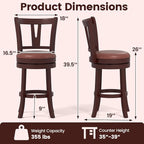 COSTWAY Barstools Set of 2, Faux Leather Upholstered Bar Stools with High Backs and Footrests, Armless Kitchen Island Dining Chairs with Solid Wood Legs, Cappuccino (2, 26'' Seat Height)