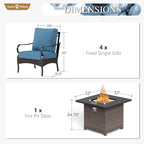 Sophia & William Patio Furniture Set with Fire Pit Table, 5 PCS Metal Outdoor Conversation Set Sofa Couch with Fire Pit Table, 4 Sofa Chairs for Outdoor Seating,Backyard,Porch(Navy)