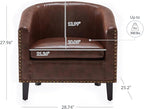 BELLEZE Accent Barrel Chair, Modern Faux Leather Tub Club Chair Upholstered Armchair with Gold Nail Head Trim and Black Legs for Living Room Bedroom Apartment Lounge - Brown