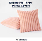 Pallene Faux Fur Plush Throw Pillow Covers 26x26 Set of 2, Luxury Soft Fluffy Striped Decorative Pillow Covers for Sofa, Couch, Living Room, Pink