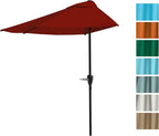 Half Umbrella - 9 ft Patio Umbrella with Easy Crank - Outdoor Patio Shade - Small Canopy for Balcony, Table or Deck by Pure Garden (Red)