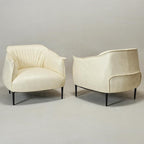 KINWELL 33" W Faux Leather Barrel Chairs Set of 2 with Hand-Tufted Pleated Back Flared Arms, Modern PU Upholstered Accent Chairs with Metal Legs, Large Armchairs Lounge Chairs for Living Room, Cream
