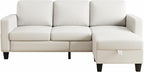 Sectional Sofa and Couches for Living Room, 78'' Beige 3 Seat L-Shaped Couch with Movable Ottoman, Comfy Fabric Convertible Sectionals Sofas with Chaise for Apartment, Office, Small Space
