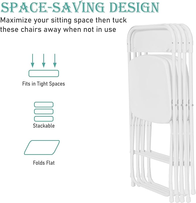 50 Pack White Plastic Folding Chairs, Portable Stackable Commercial Party Folding Chairs with Steel Frame 350lbs for Home Office Outdoor Indoor Office Wedding Party Events