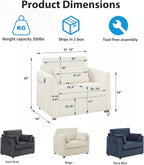 Modern Corduroy Accent Chairs, 38" W Comfy Armchair with Soft Pillows and Side Pockets, Single Reading Chairs for Living Room, Bedroom, Apartment, Beige
