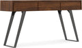 SIMPLIHOME Lowry Console Table - 60 Inch Wide Solid Walnut Veneer and Metal Sofa Table, Modern Industrial Storage Table for Entryway or Living Room with 3 Drawers and Angled Metal Legs