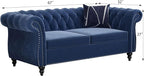 Chesterfield Loveseat Sofa, Modern Velvet Small Sofa Couch 2 Seater with Rolled Arms and Nailhead, Mid Century Modern Loveseat Couch for Small Spaces Living Room Bedroom Apartment, Blue