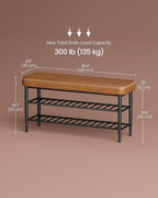 VASAGLE EKHO Collection - Shoe Rack Bench, Storage Bench for Entryway, Synthetic Leather with Stitching, Mid-Century Modern, Loads 300 lb, 11.8 x 39.4 x 19.7 Inches, Caramel Brown ULSB113K01