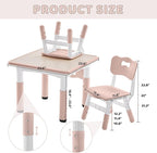 Kids Table and 2 Chairs Set, Height-Adjustable Toddler Table and Chair Set with Graffiti Desktop, 23.6''L x 23.6''W Children Activity Table for Daycare, Classroom, Home