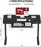 Standing Desk with Drawer, Electric Height Adjustable Home Office Desk with Storage & USB Ports, 48 inch Black Wood Tabletop/White Frame