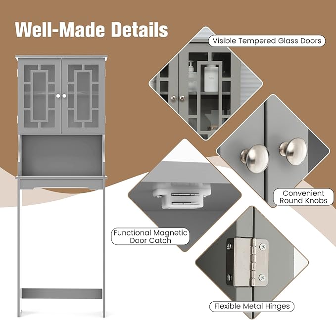 Giantex Over-The-Toilet Storage Space Saver, Bathroom Organizer with Cabinet and Shelf, Above Toilet Standing Rack (Gray)