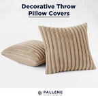 Pallene Faux Fur Plush Throw Pillow Covers 24x24 Set of 2, Luxury Soft Fluffy Striped Decorative Pillow Covers for Sofa, Couch, Living Room, Khaki